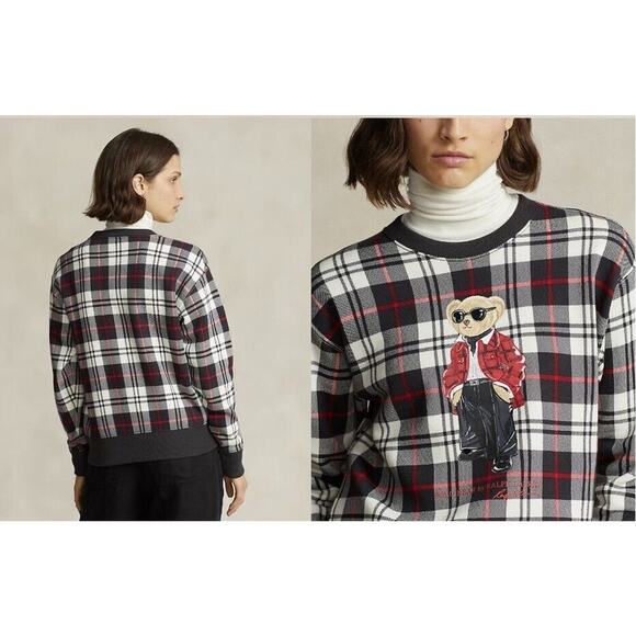 NWT Polo Ralph Lauren Checked Polo Bear Cotton-Blend Sweatshirt Sz M #3G507 - Picture 3 of 13